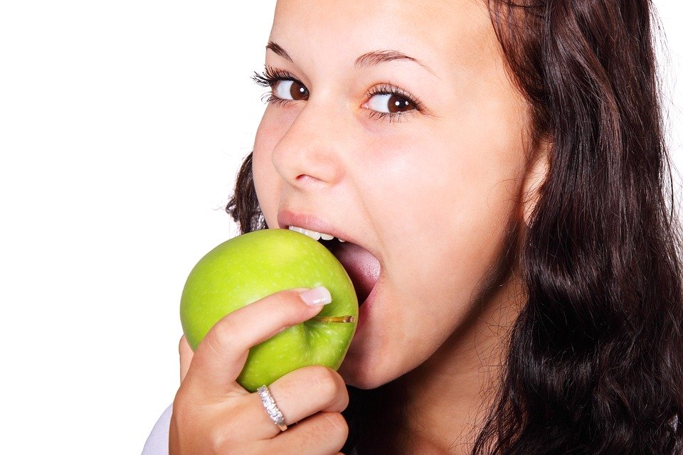 Apple Female Face Diet Food Eat Bite Fruit Girl